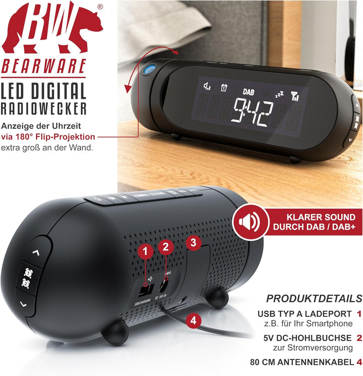 CSL - DAB Plus Radio - Radiowecker mit Projektion, Küchenradio digital, FM und DAB/DAB + Radio mit j