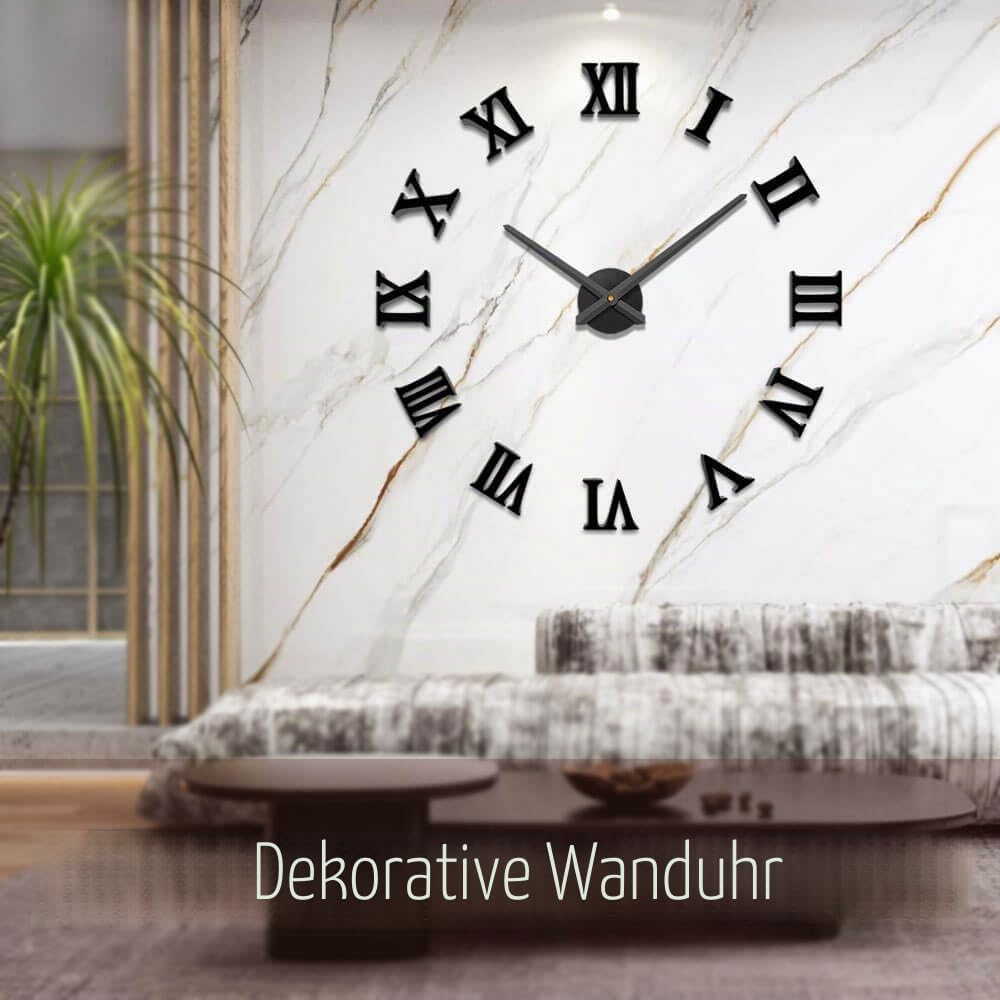 Mintime Rahmenlose 3D DIY Wanduhr XXL Stumm Spiegel Aufkleber Home Office Schule Dekoration (Schwarz