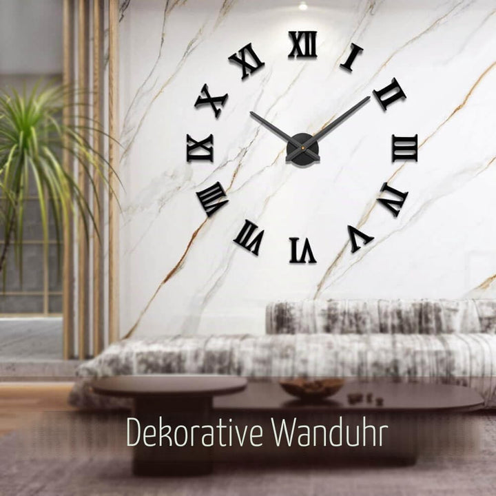 Mintime Rahmenlose 3D DIY Wanduhr XXL Stumm Spiegel Aufkleber Home Office Schule Dekoration (Schwarz