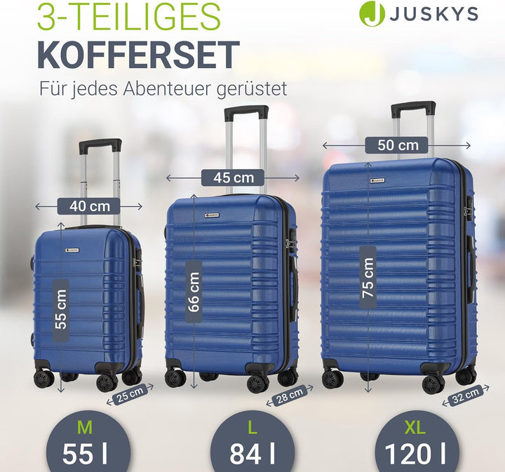 Juskys Hartschale Kofferset Reisekoffer 3 teilig - Zahlenschloss, geräuscharme 360° Rollen gross, Te