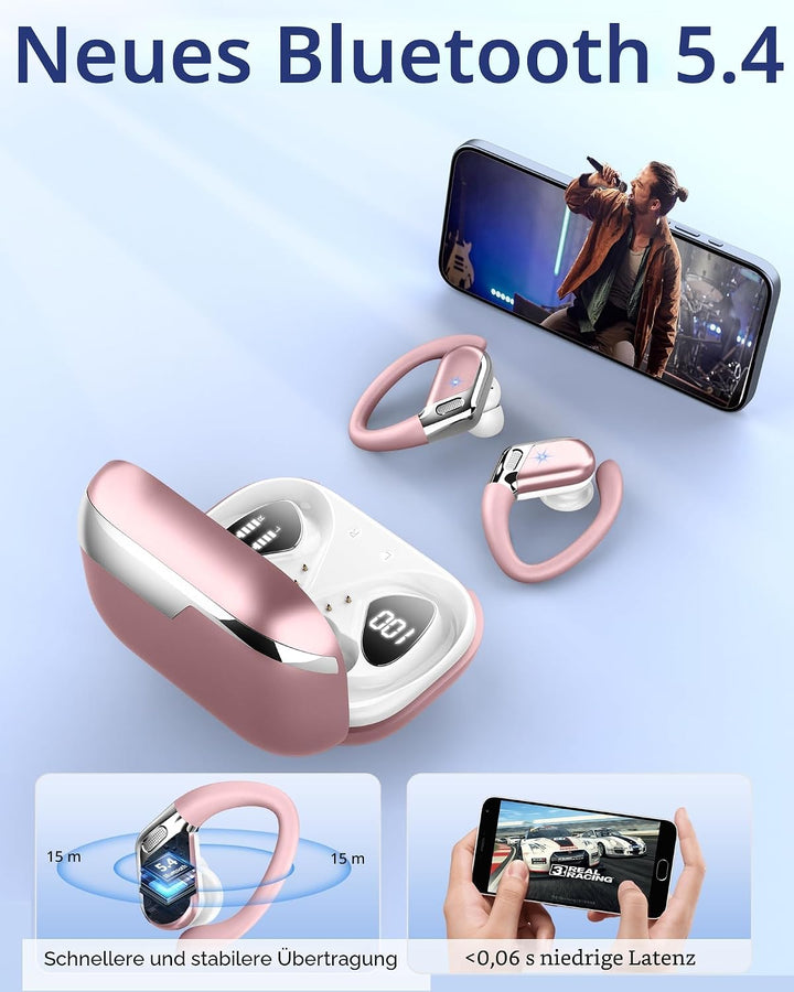 2026 Bluetooth Kopfhörer, Kopfhörer Kabellos Bluetooth 5.4 Sport tiefer Bass, 50 std Spielzeit In Ea