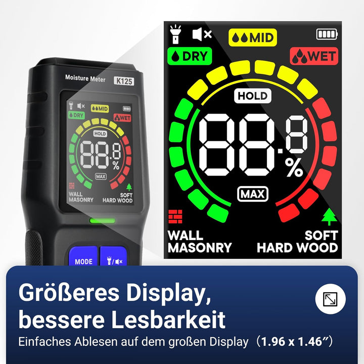 Feuchtigkeitsmessgerät für Wände, Stiftlose Feuchtigkeitsmesser mit LCD-Anzeige und Akustischem Alar