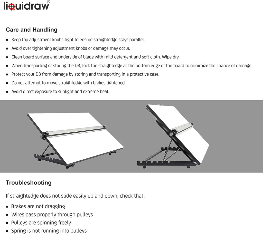 Liquidraw TTM02 Parallel Motion Zeichenbrett, A2, mit 5 verstellbaren Arbeitswinkeln, Clips und quad