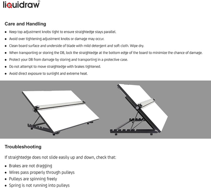 Liquidraw TTM02 Parallel Motion Zeichenbrett, A2, mit 5 verstellbaren Arbeitswinkeln, Clips und quad