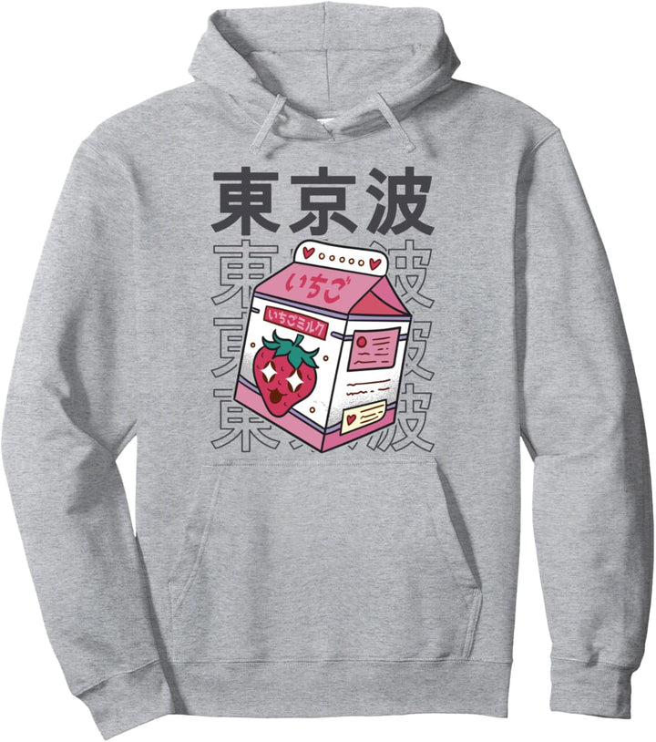 Erdbeermilchkarton, japanisches Kawaii, ästhetisches Anime-Mädchen Pullover Hoodie