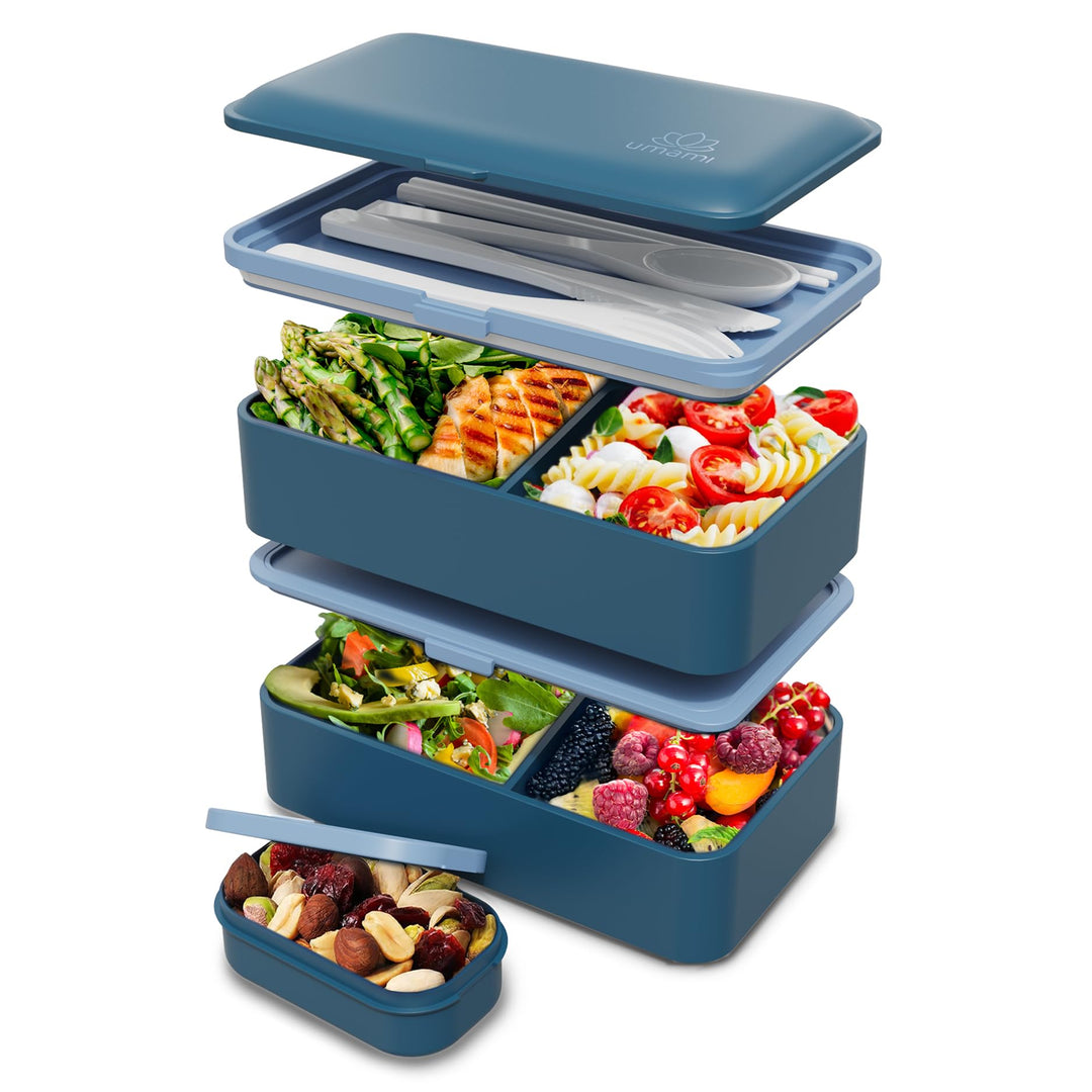 Umami All-in-1 1,2L Bento Lunchbox Erwachsene mit Besteck, 2 Saucenbehältern als Brotdosen Salat, Sn