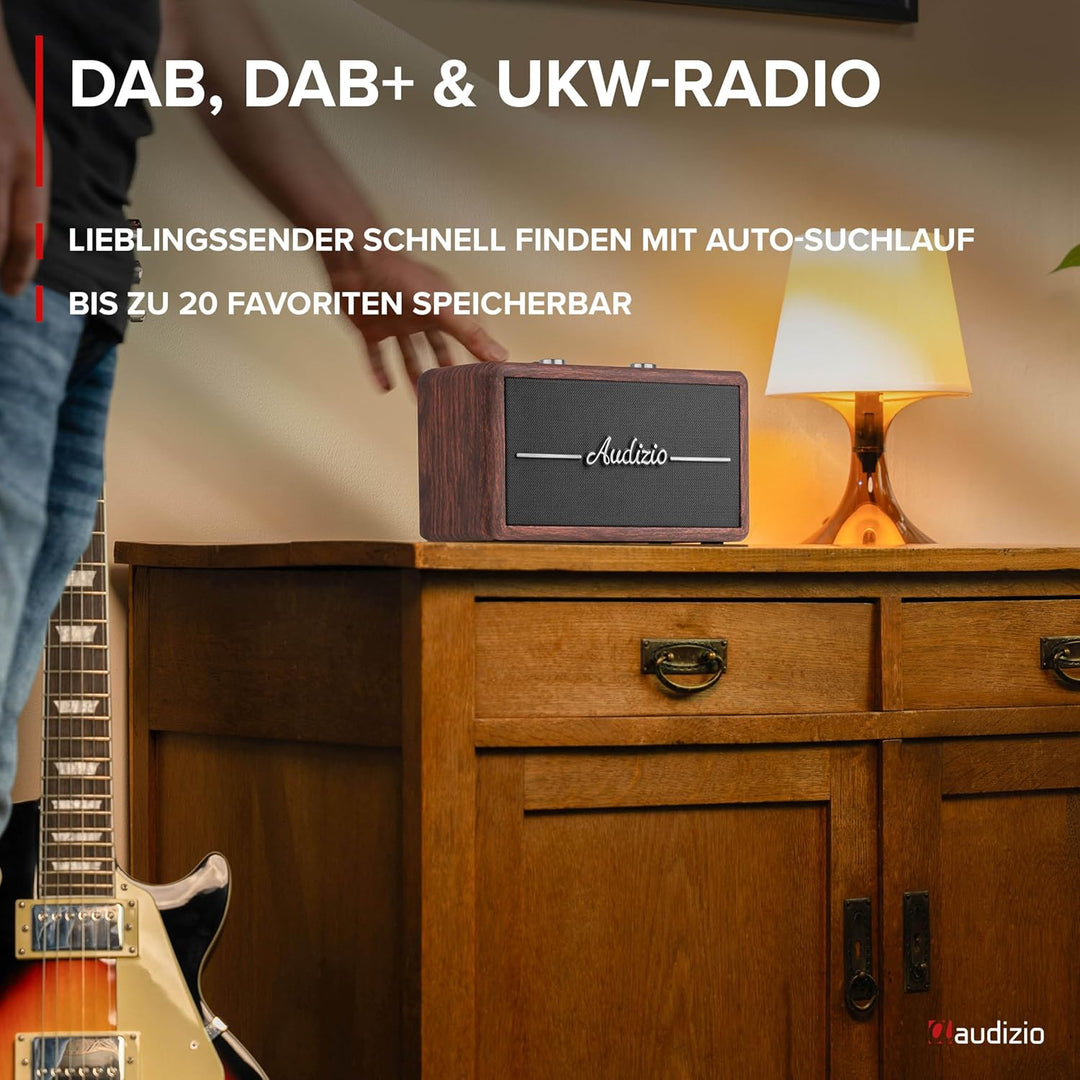Audizio Tune60 - DAB Radio mit Bluetooth Lautsprecher, Fernbedienung, FM, 40 Watt, Batterie- Netzbet
