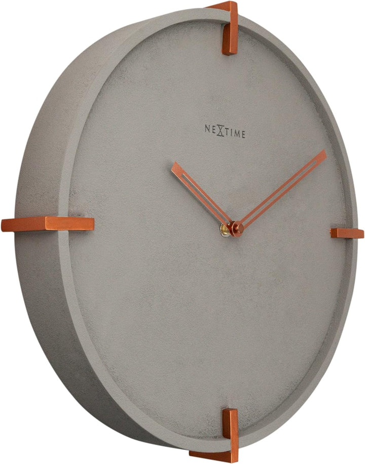NeXtime Designer Wanduhr Beton „3515-Mohawk Wall“ Wanduhr, leises Uhrwerk, Kupferelemente, 32 cm