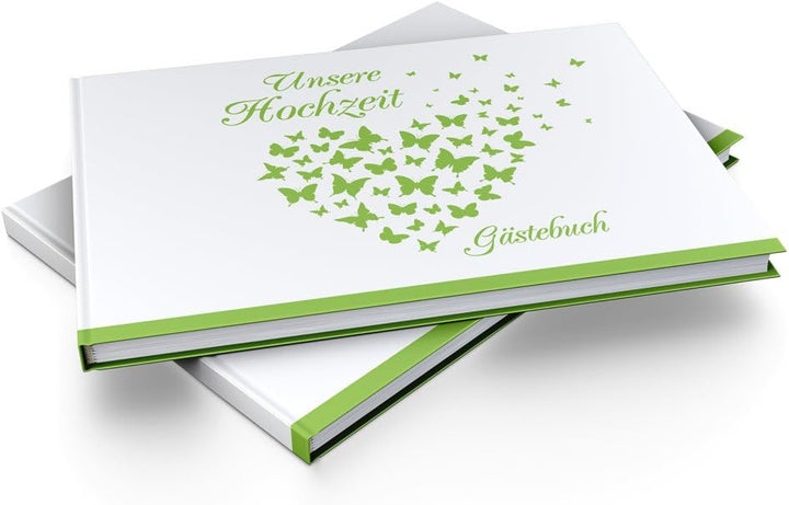 Gästebuch Hochzeit - Hardcover, ohne Fragen, A4 quer, Butterfly Heart (hell grün), Hell Grün