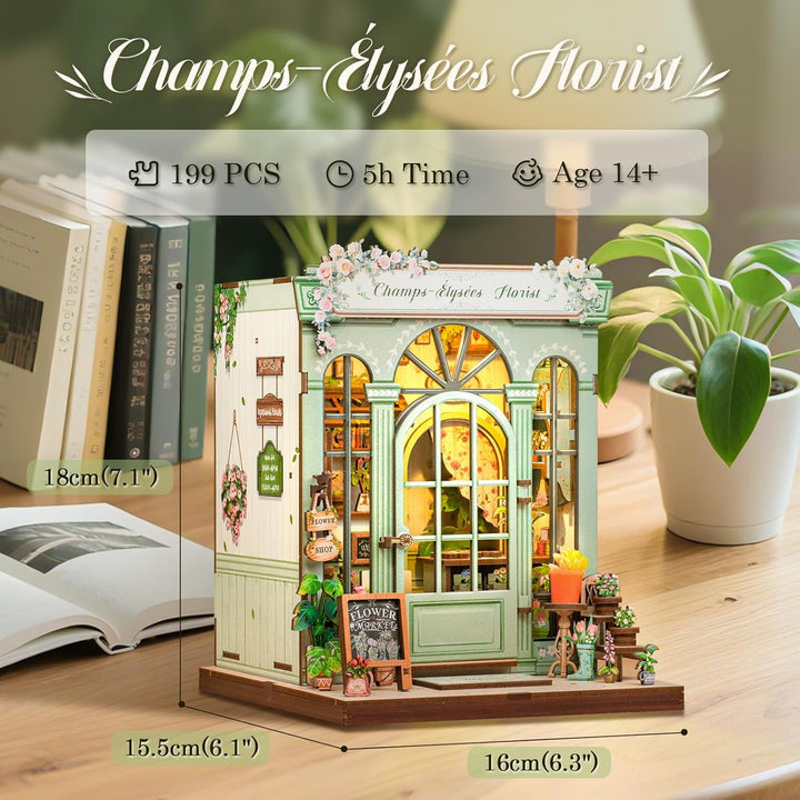 CUTEBEE Book Nook Kit - DIY Miniatur Puppenhaus zum Selberbauen mit LED-Beleuchtung Bücherregal Deko