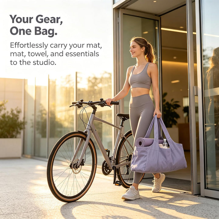 Yogatasche, Lila übergrosse Sporttasche, Wasserdicht Tragetasche für Yogamatten Canvas-Material Dame