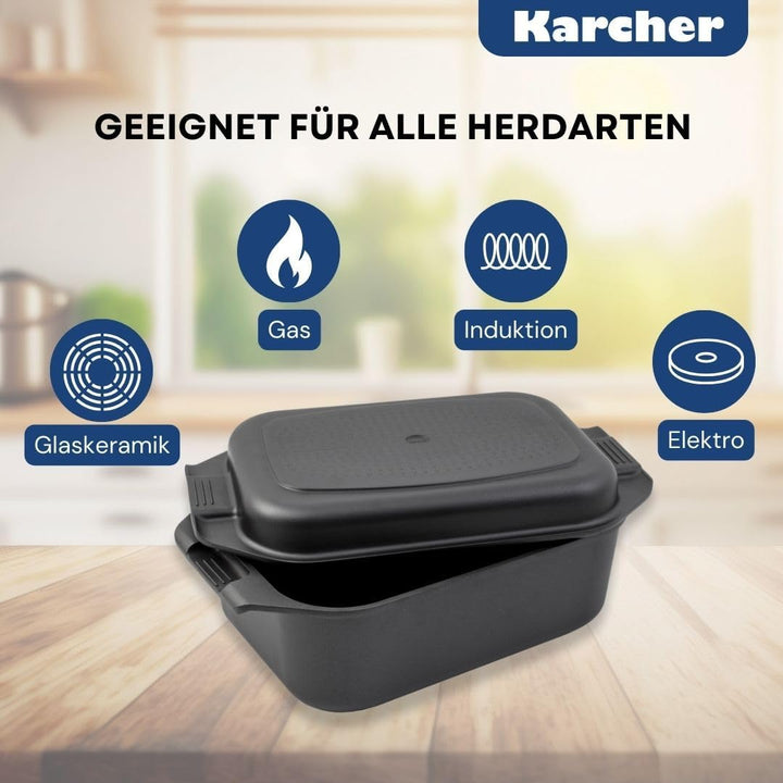 Karcher Induktion Bräter mit Deckel 2in1 (Aluguss, 8,7 Liter, inkl. Topfhandschuhe) mit Induktion, m