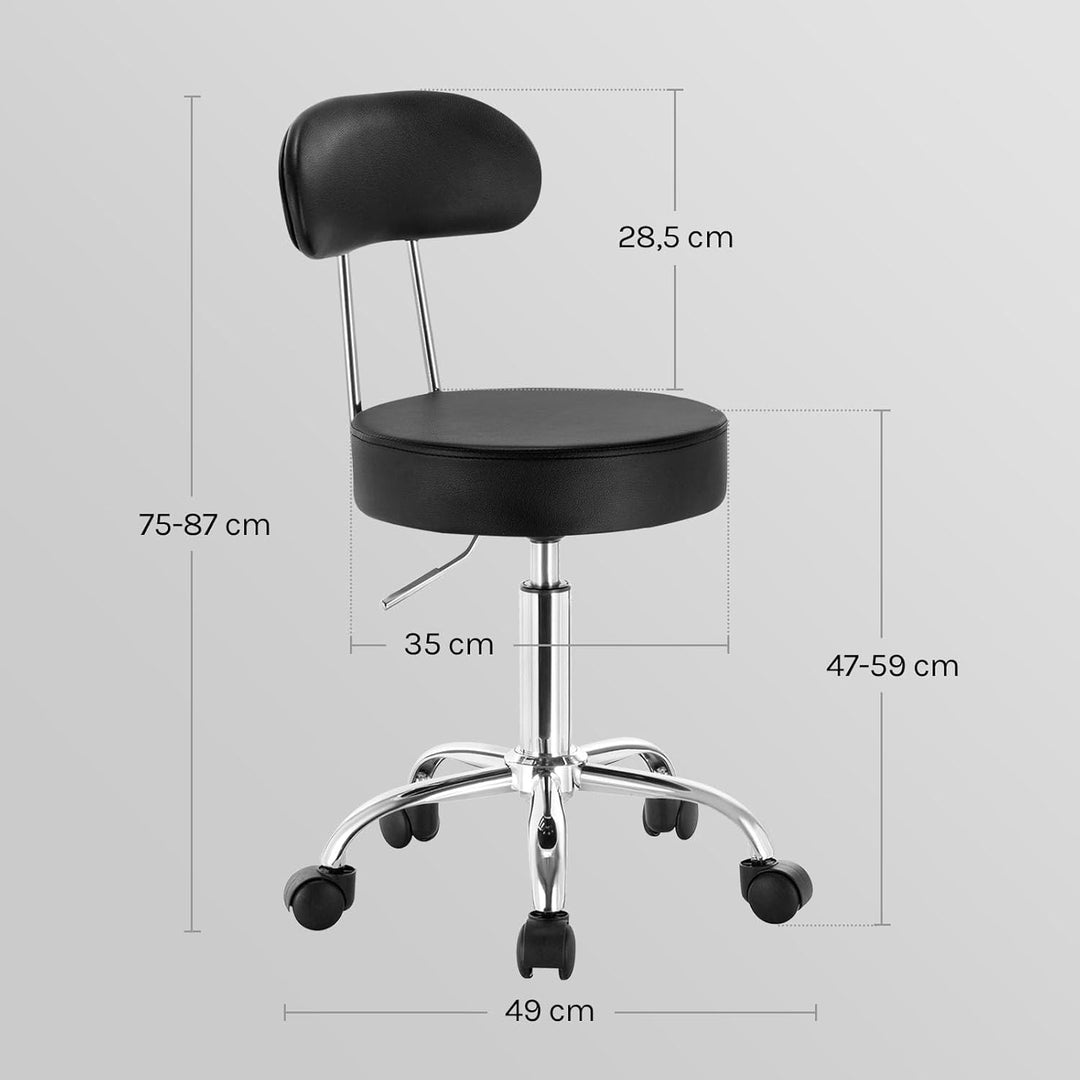 WOLTU Rollhocker Schminkhocker Hocker höhenverstellbar mit Rollen & Lehne Schwarz Arbeitshocker 360°