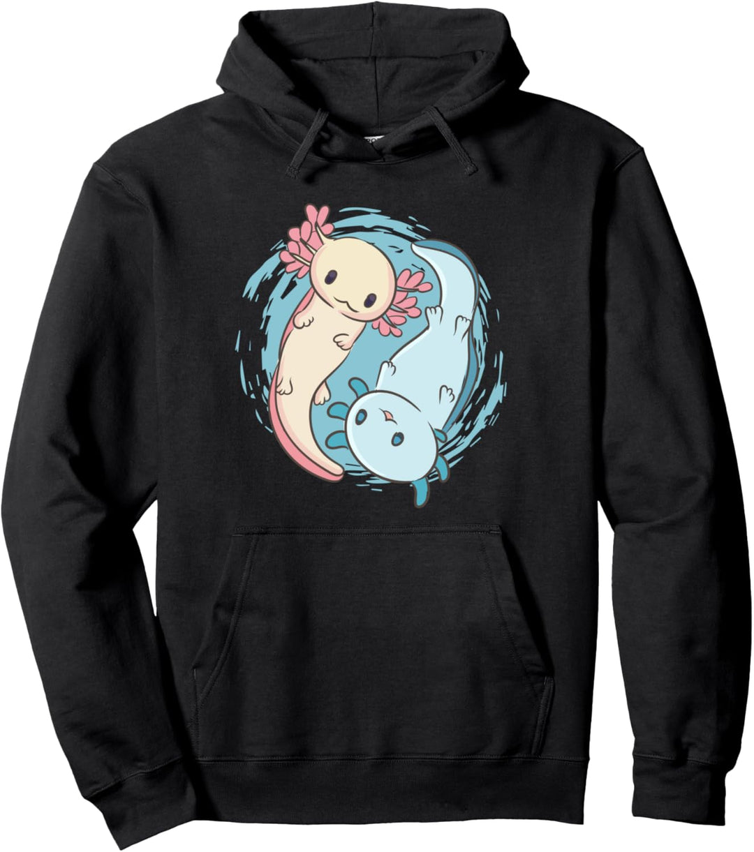 Cute Kawaii Anime Yin Yang Axolotl - Axolotls - Aesthetic Pullover Hoodie