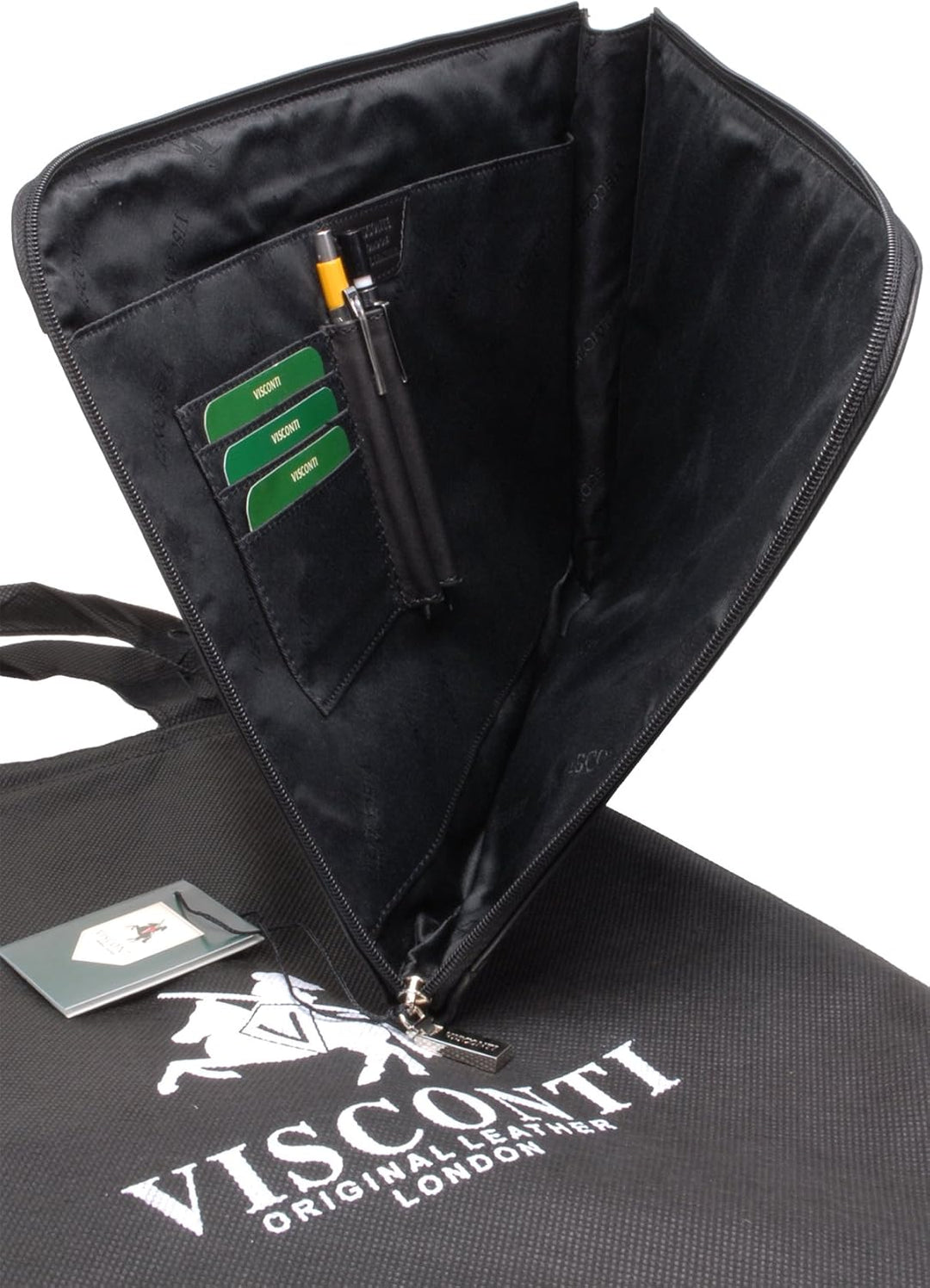 VISCONTI - Leder - A4 Reissverschluss Konferenzmappe Schreibmappe - BOND - (18238) - Schwarz, Schwar