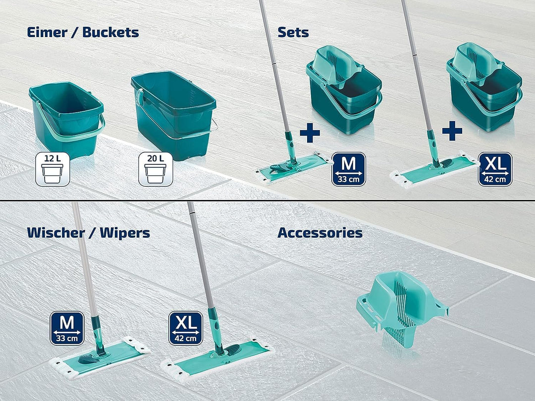 Leifheit Set Combi M mit 2 Wischbezügen, 1x Mikrofaser Bezug für alle glatten Böden und 1x elektrost