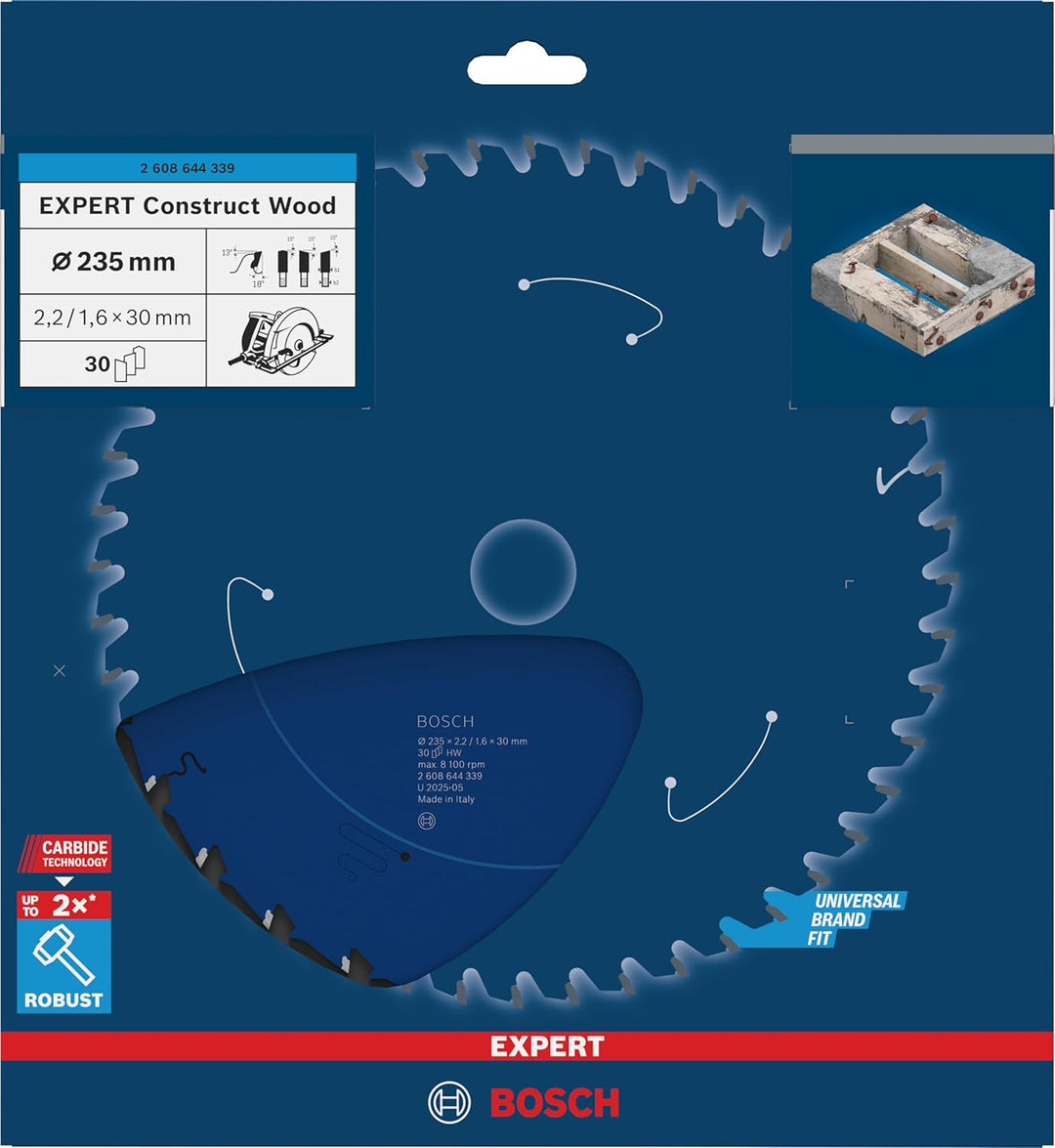 Bosch Professional 1x Kreissägeblatt Expert for Construct Wood (für Bauholz, Sägeblatt Ø 235 x 30 x