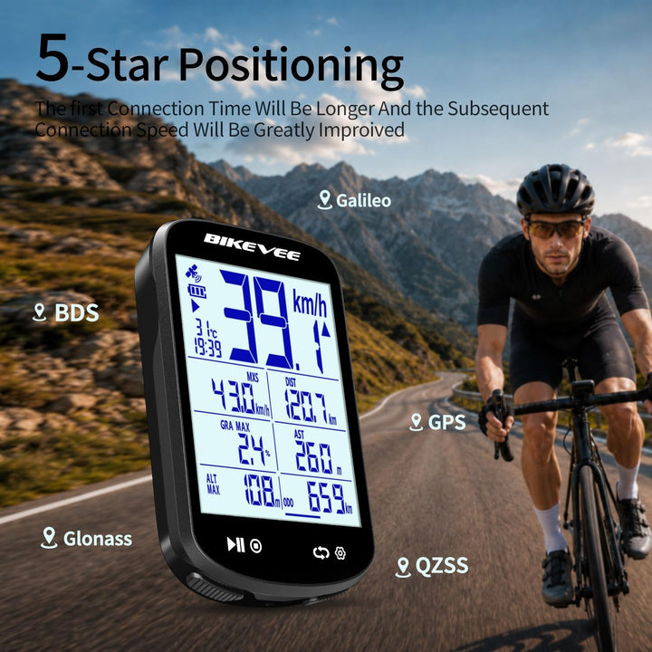GPS Fahrradcomputer Kabellos Bluetooth 2,6 Zoll Glasdisplay