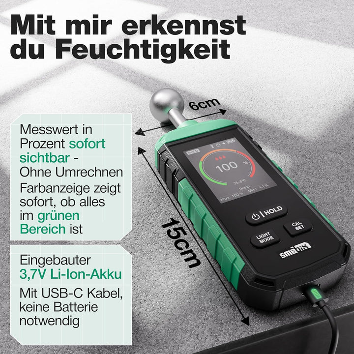 Smabix® Feuchtigkeitsmessgerät Wand, Holz, Gips, Granit, Moisture Meter für Wände Mauerwerk Beton -