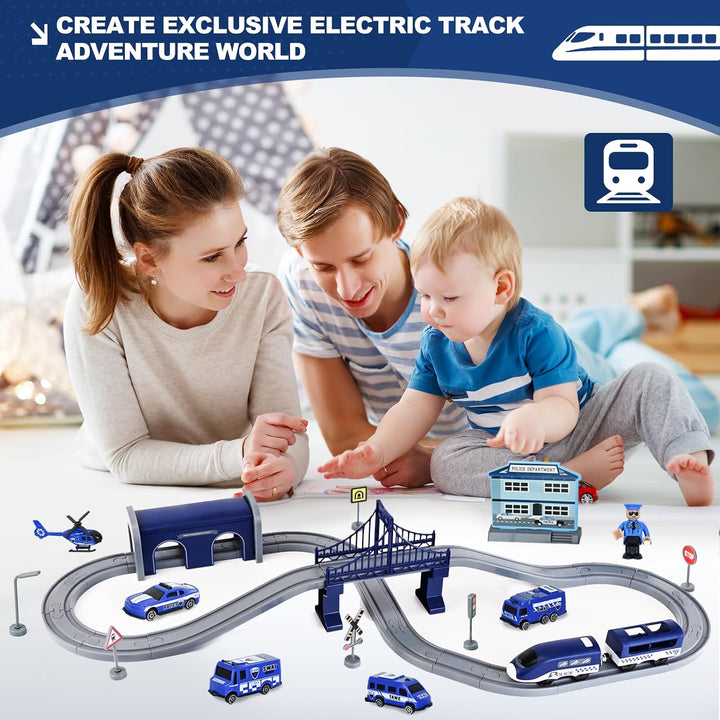 Joellfuner Eisenbahn Elektrisches Zugset Spielzeug Kinder, Autorennbahn Rennstrecke mit Brio-Schiene