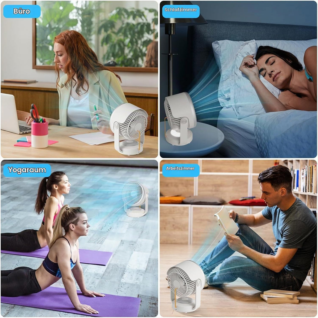 GuKKK Ventilator, Tischventilator Leise 5400mah, Umluftventilator 70° Oszillation mit 4 Geschwindigk