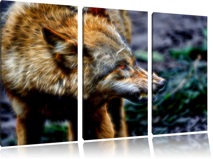 knurrender Wolf Spezial 3-Teiler Leinwandbild 120x80 Bild auf Leinwand, XXL riesige Bilder fertig ge