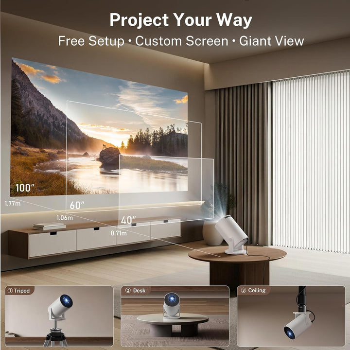 Mini Beamer mit Android TV mit Bluetooth & WiFi 6, Auto Keystone Portable Projektor, 180° Rotation,