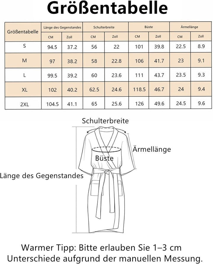 COLORFULLEAF 100% Baumwolle Bademantel Damen Kurz Morgenmantel Leicht Knielang Kimono Saunamantel Na