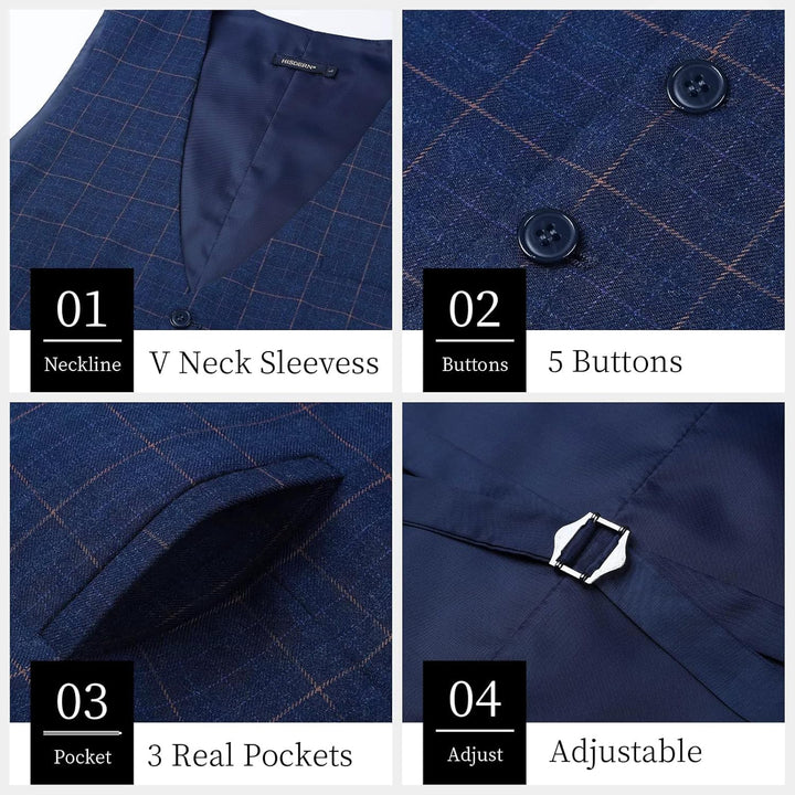 HISDERN Manner Formale Hochzeitsfeier Weste Baumwolle Plaid Kleid Anzug Weste für Herren Blau XS, Bl