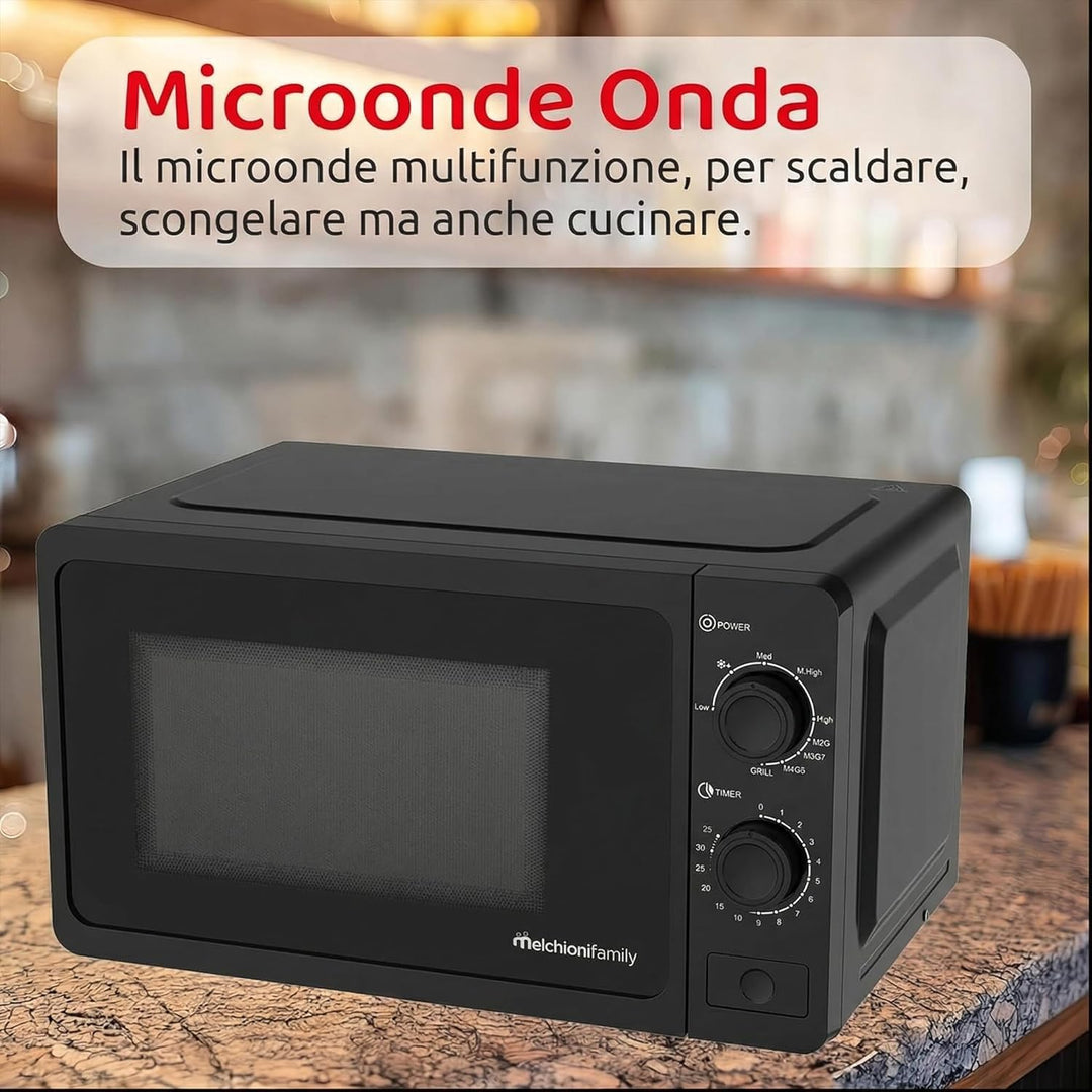 Melchioni Family Mikrowelle 20 l mit Grill – Wave – 800 W – Abmessungen 46 x 32 x 26 cm – Timer 1–35