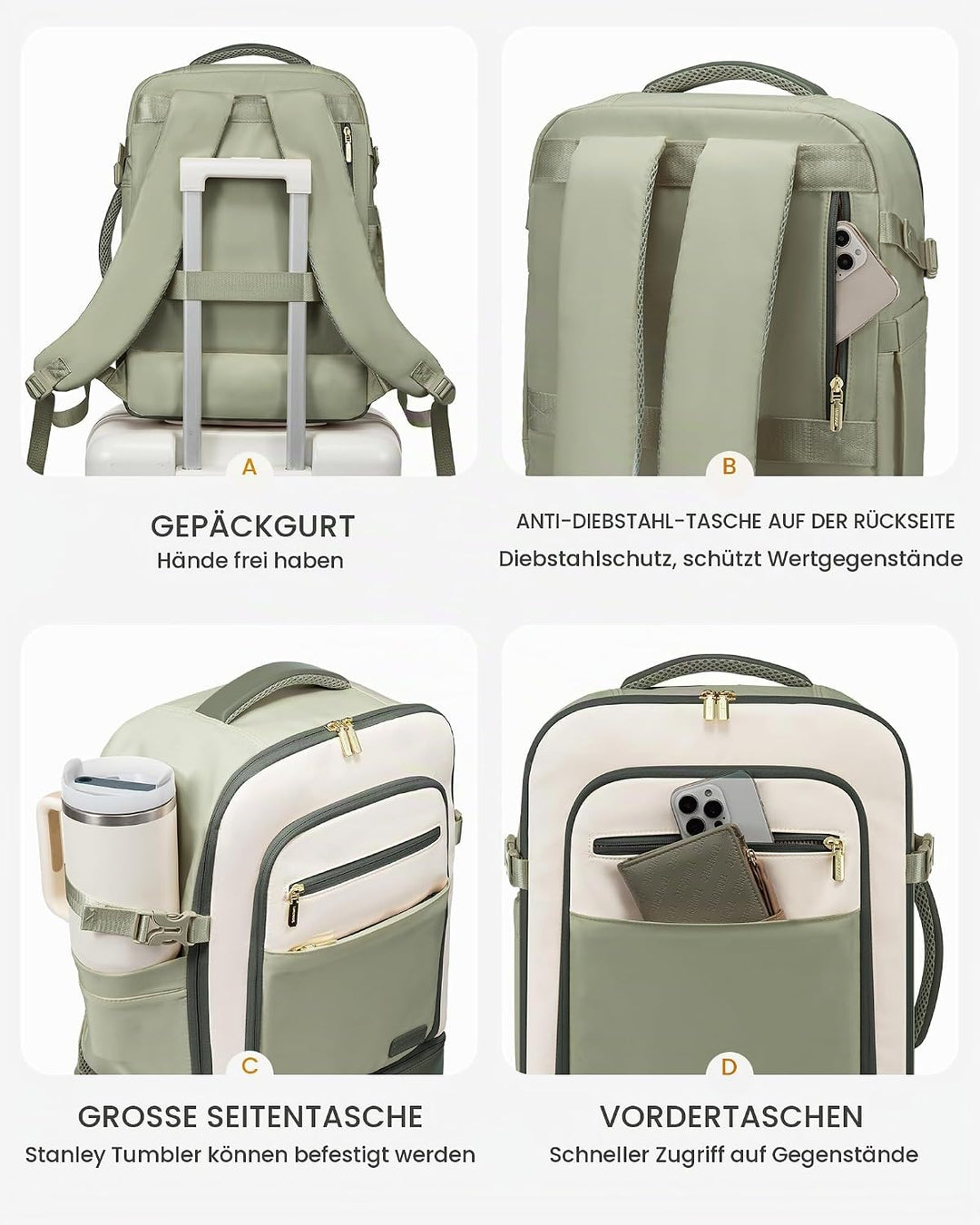 LOVEVOOK Handgepäck Reiserucksack mit separatem Schuhfach, 50L Rucksack Damen Gross mit Nass- und Tr