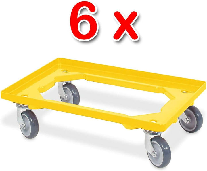 BRB 6X Logistikroller/Transportroller für Kisten 600x400 mm, Tragkraft 250 kg (gelb), Gelb