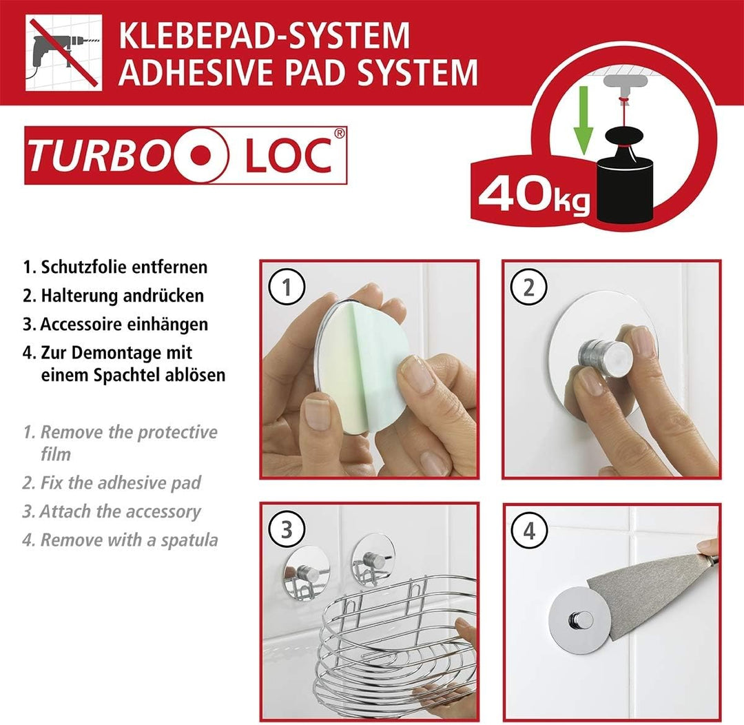 WENKO Turbo-Loc® Wandablage mit Duschabzieher - Befestigen ohne bohren, Stahl, 24 x 27.5 x 13.5 cm,