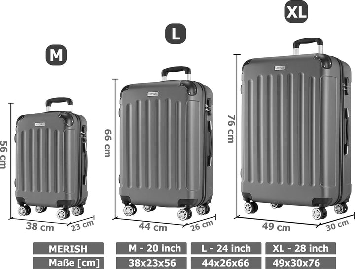 MERISH Reisekoffer Koffer Kofferset Trolleys Zwillingsrollen 3tlg. Hartschale in 9 Farben (Anthrazit