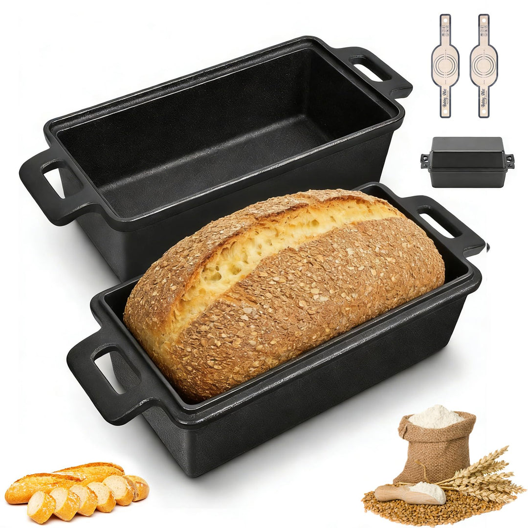 CISSIYOG Gusseisen Brotbackform Mit Deckel, Schwere Kastenform Inkl. 2 Antihaft-Silikonmatten (56x15