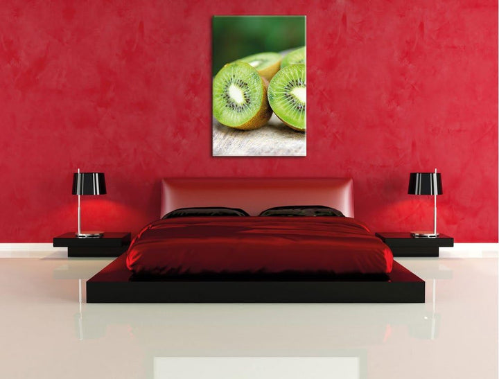 Kiwi Fruits Früchte Grün, Format: 100x70 auf Leinwand, XXL riesige Bilder fertig gerahmt mit Keilrah