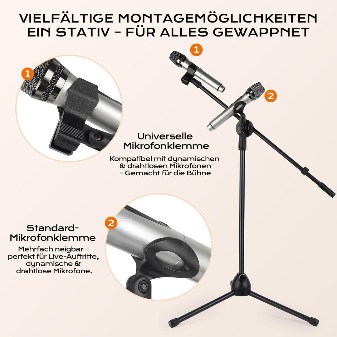Doppeltes Mikrofonständer-Set mit Schwenkarmen – Robuster Halter aus Zinklegierung, tragbar & faltba