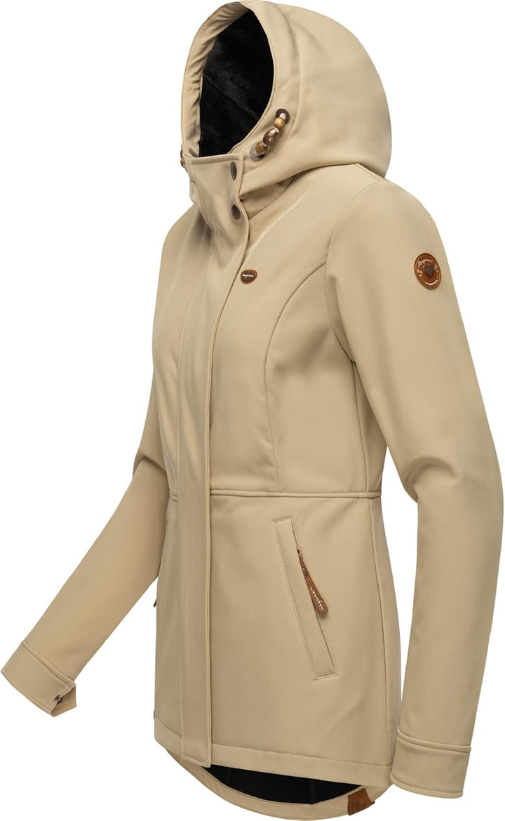 Ragwear Damen Sotfshelljacke atmungsaktive Übergangsjacke mit Teddyfleece-Kapuze Yba XS-6XL XXL Taup
