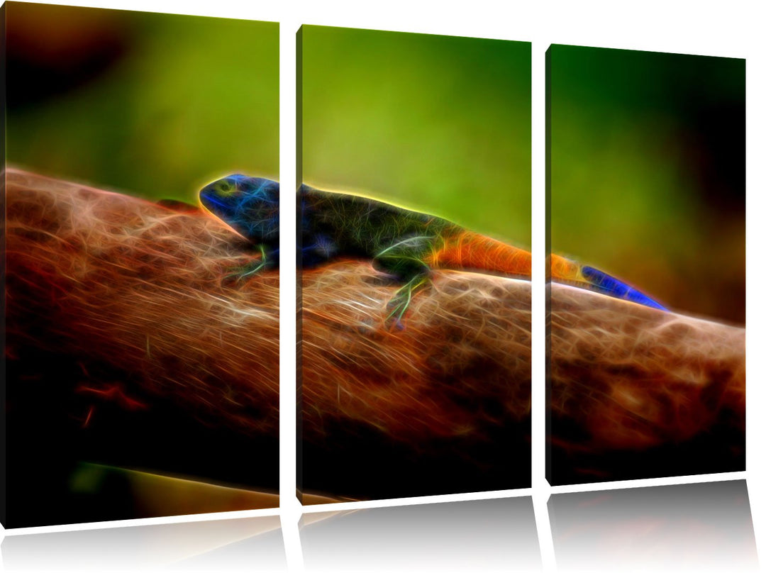 Dark farbenfrohe Eidechse NewArt 3-Teiler Leinwandbild 120x80 Bild auf Leinwand, XXL riesige Bilder