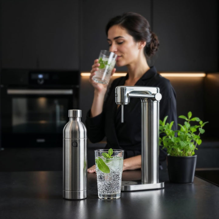 Aquafloow Edelstahlflasche für Wassersprudler – 0,8 L stabile Trinkflasche als Ersatzflasche, BPA-fr