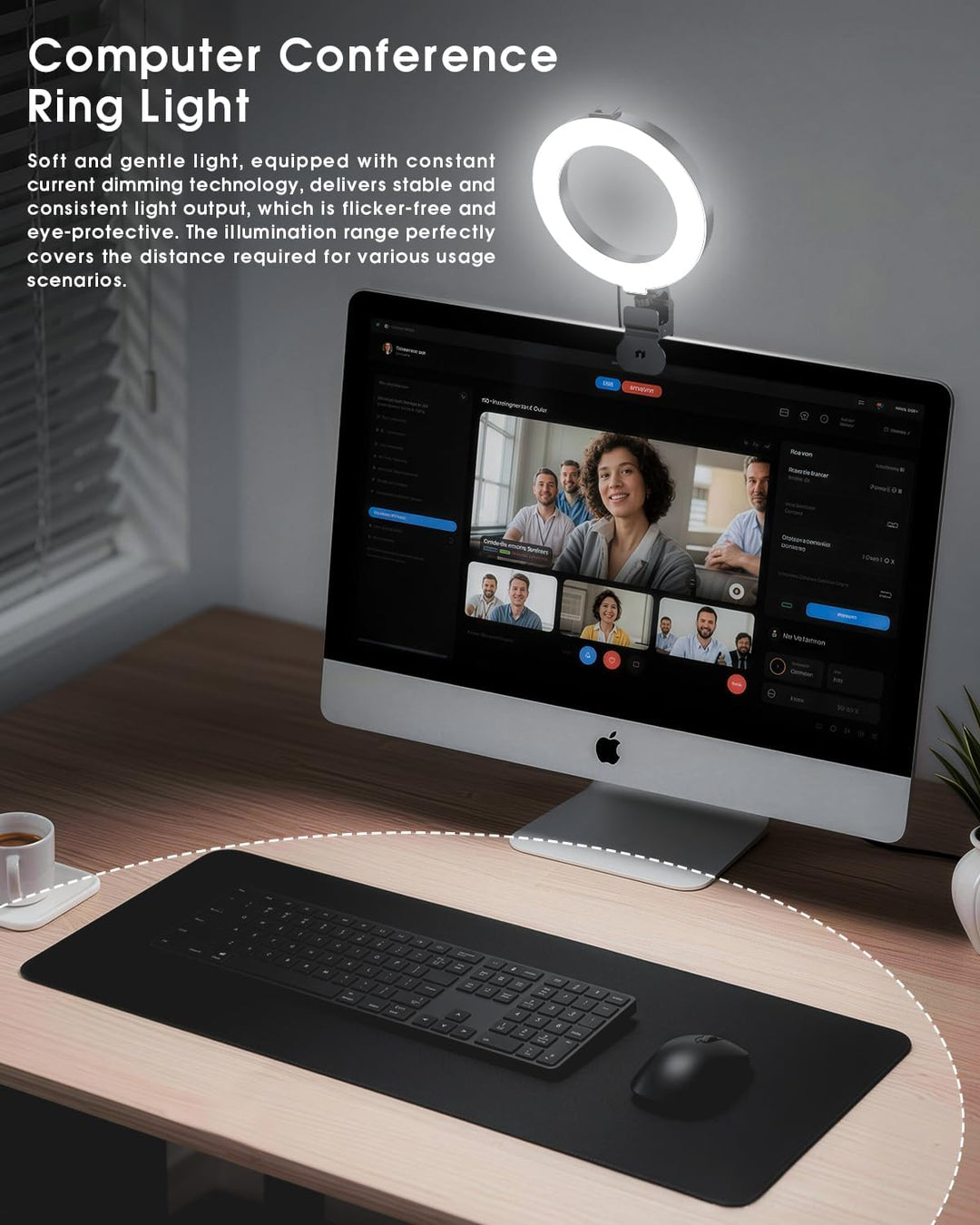 Ringlicht für Computer-Videokonferenz – Webcam-Licht für Monitor, Clip, Fernarbeit, Entfernung, Lern