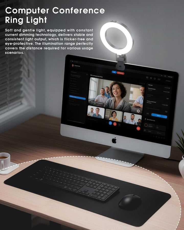 Ringlicht für Computer-Videokonferenz – Webcam-Licht für Monitor, Clip, Fernarbeit, Entfernung, Lern