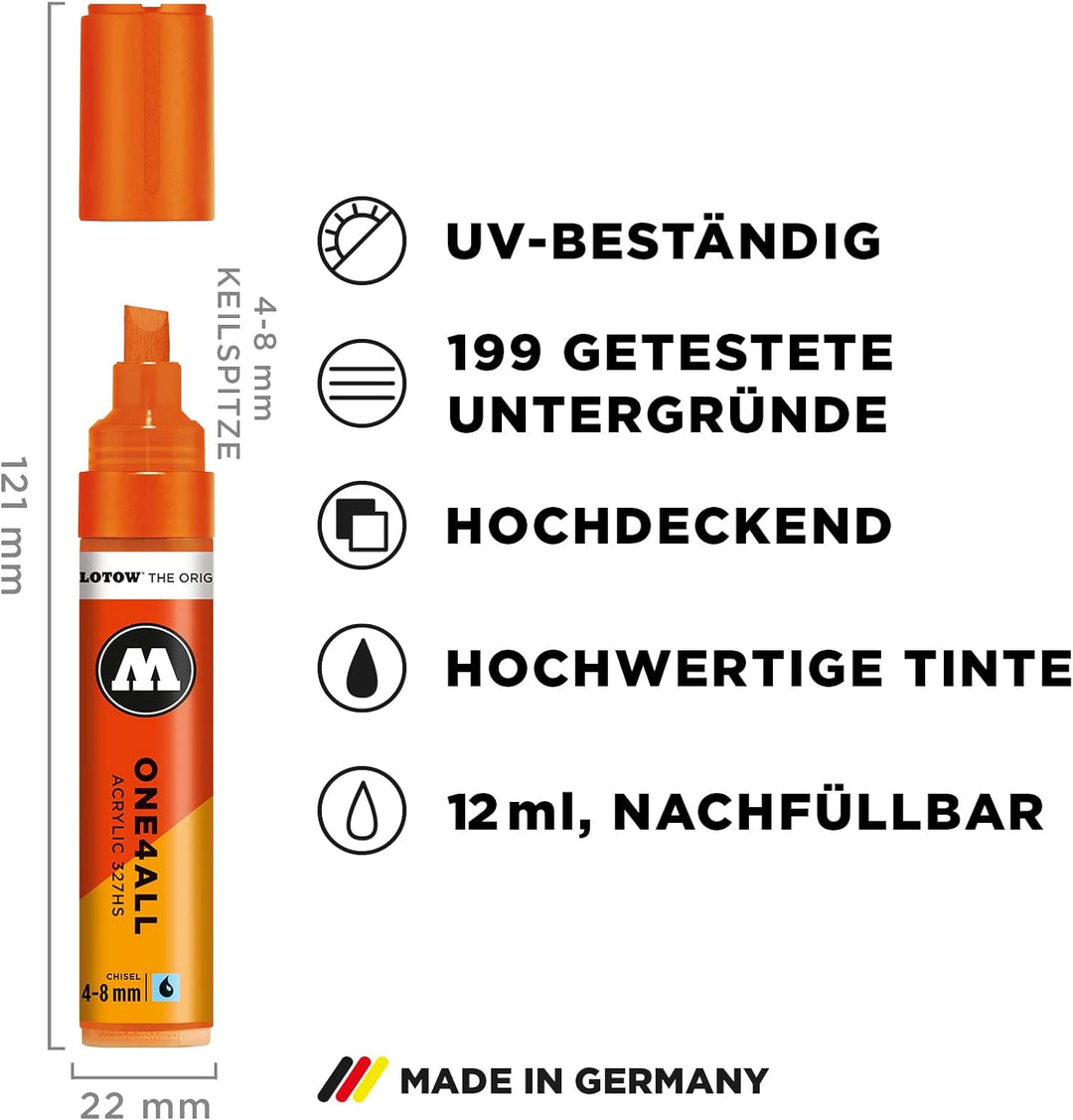 Molotow One4All 327HS Acryl Marker Basic-Set 1 (4,0-8,0 mm Strichstärke, Keilspitze, hochdeckend und