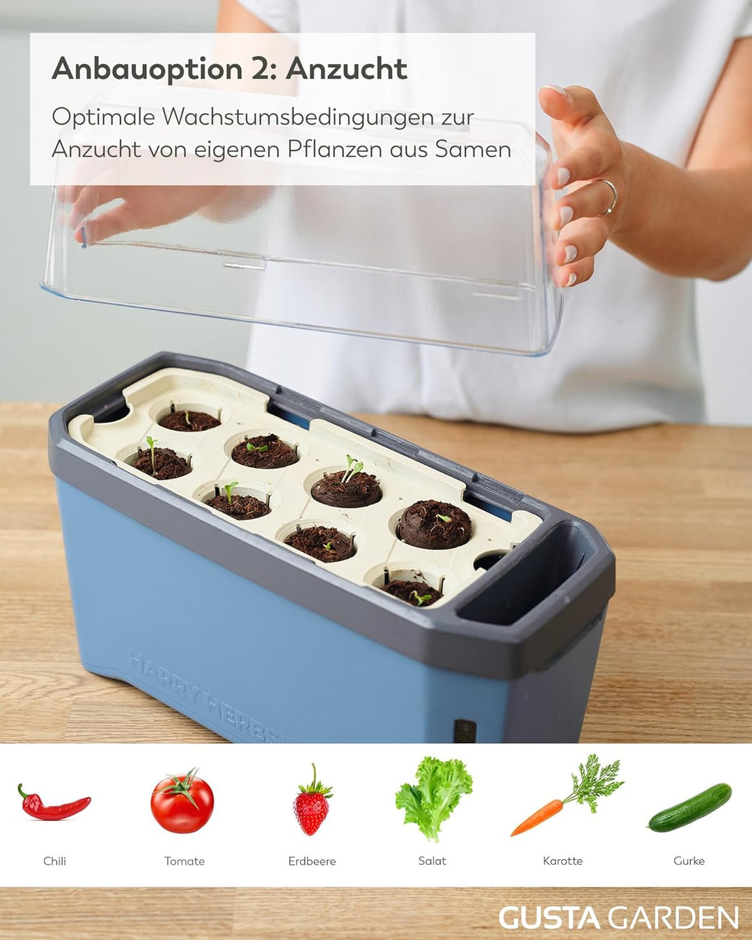 Harry Herbs - 4 in 1 Kräutertopf - Anzucht - Microgreens - Hydroponik - integriertes Wasserreservoir