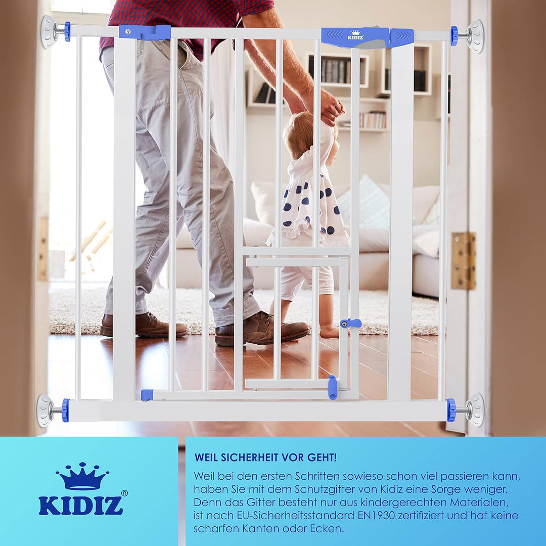 KIDIZ® Türschutzgitter Absperrgitter Treppengitter Kindergitter | mit Türe für Hunde und Katzen, Hau