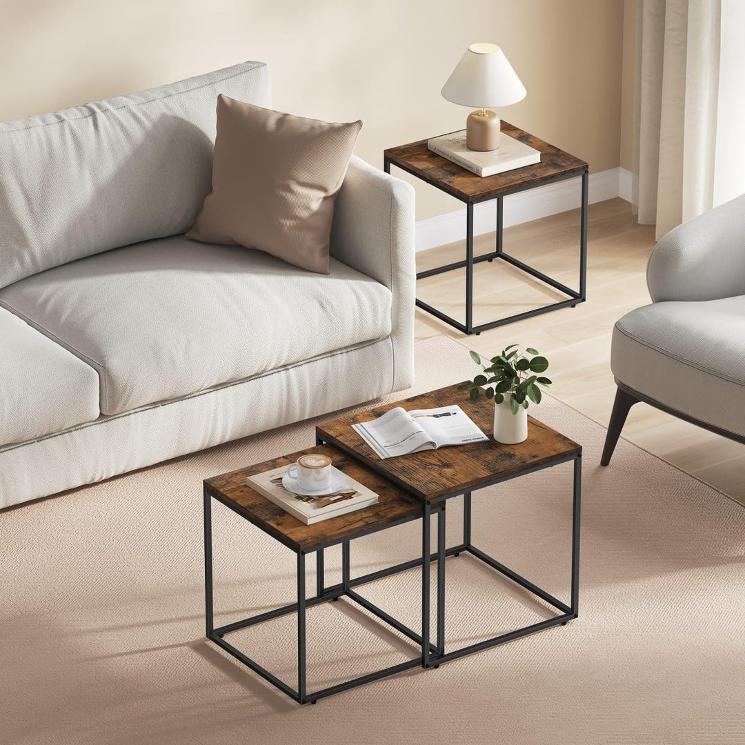 NMK HOME 2er Set Couchtische – Quadratisch – Rustikal Schwarz – Industrial Design – platzsparend Nes