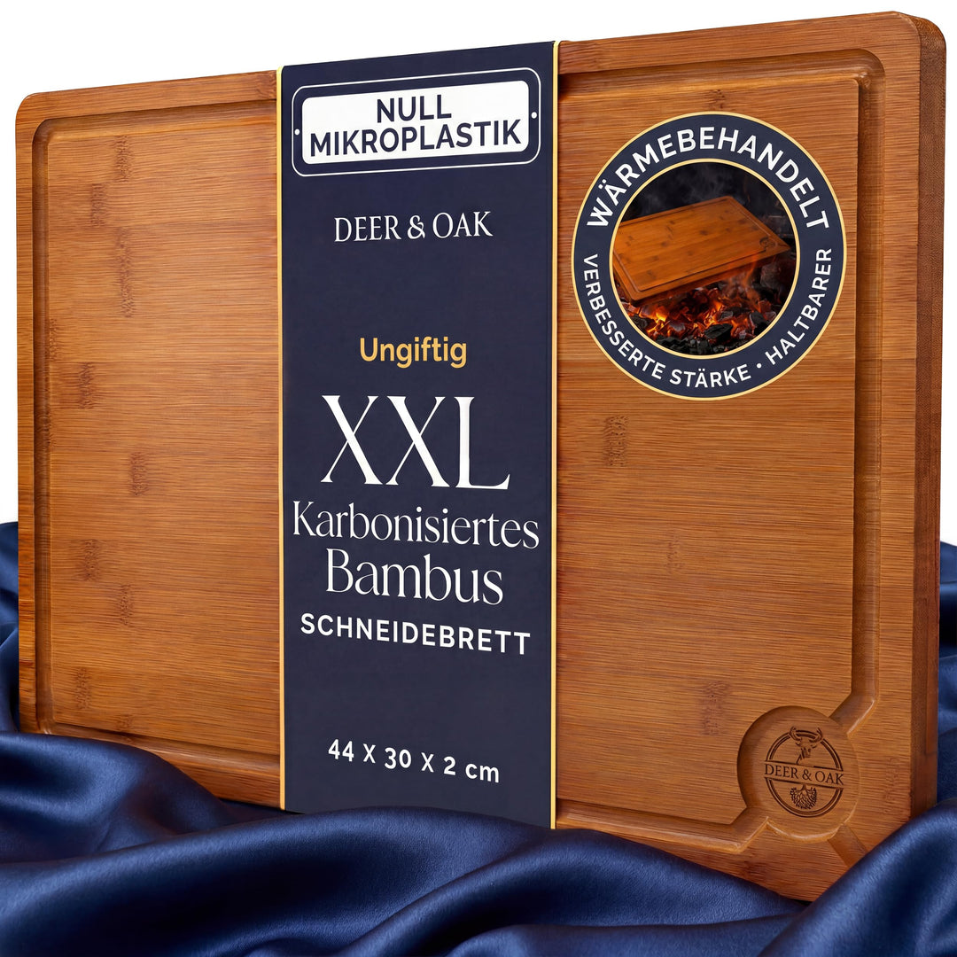 Deer & Oak Extra grosses karbonisiertes Schneidebrett 44 x 30 x 2 cm, vorgeöltes Bambus-Holz-Schneid