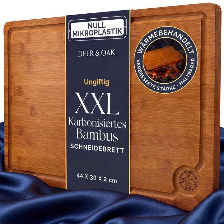 Deer & Oak Extra grosses karbonisiertes Schneidebrett 44 x 30 x 2 cm, vorgeöltes Bambus-Holz-Schneid