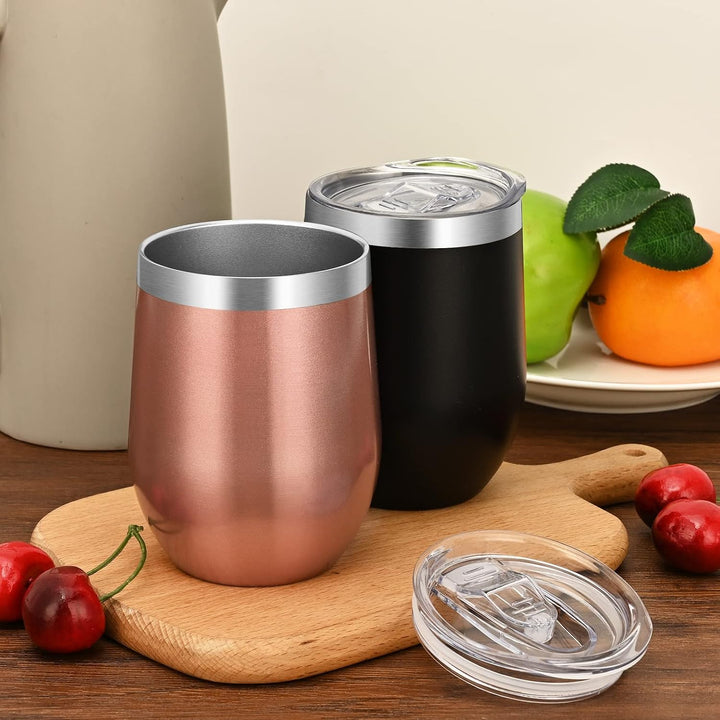 Joymaking 4 Stück Weinbecher Edelstahl, Stemless Weinbecher mit Deckel, Doppelwandige Unbreakable Tr