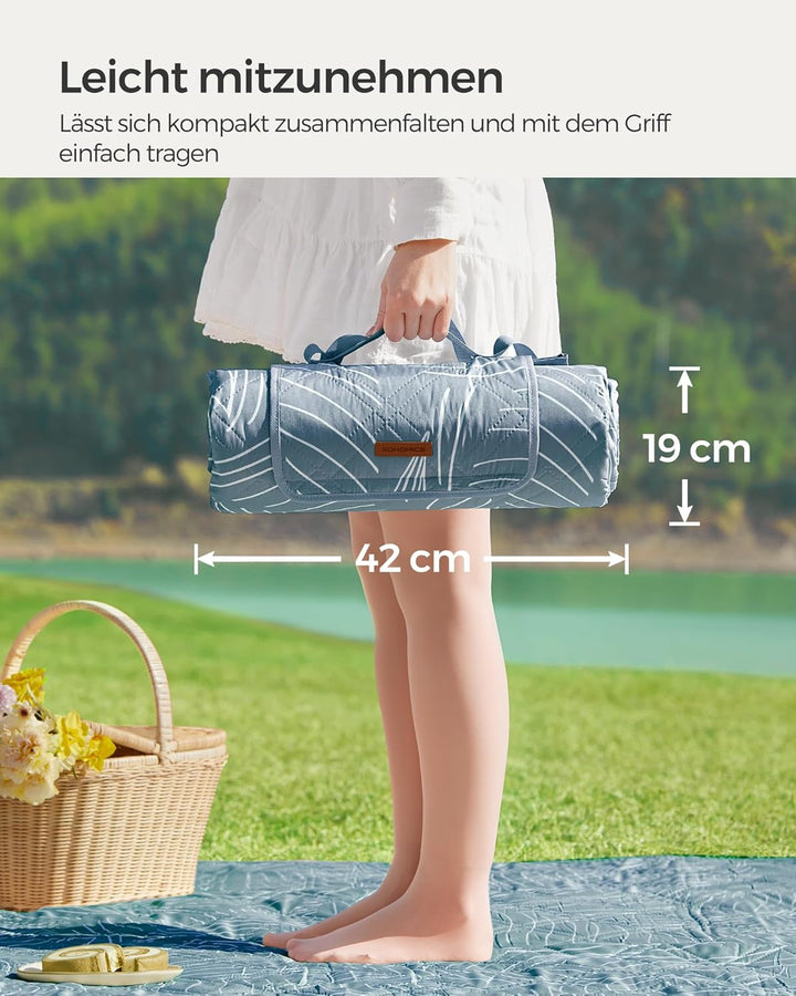 SONGMICS Picknickdecke, 300 x 200 cm, mit 4 Erdankern, gross, Campingdecke, für Park, Garten, Strand